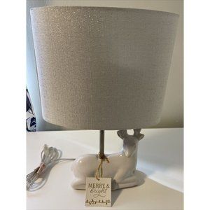 Christmas Deer Lamp White￼ Rudolph Table Decor Ceramic Oval 17” W/ Shade New